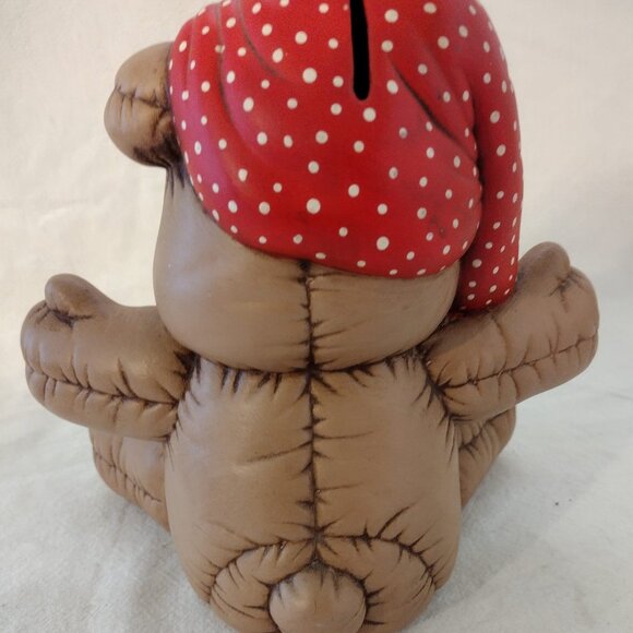 Vintage 1986 Dona Mold Hand Painted Ceramic Teddy Bear Piggy Bank - Picture 4 of 8